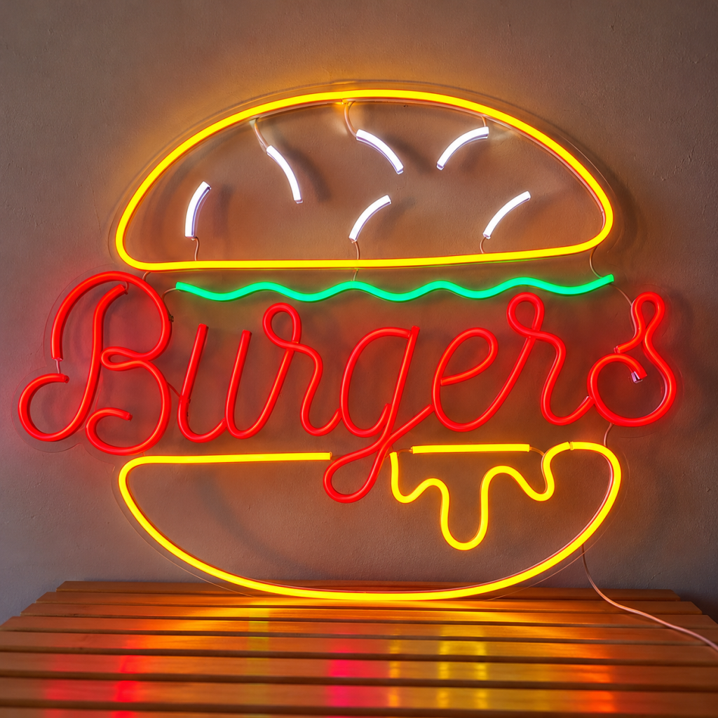 Hamburger Tasarımlı Dekorasyon 12v Neon Led Tabela